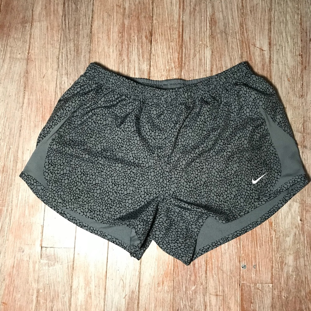 Gray and black patterned Nike running shorts